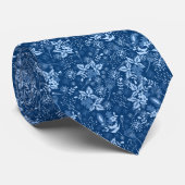 Cravate Blue Christmas floral pattern (Roulé)