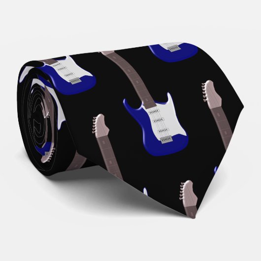 Cravate Blue Electric Guitar Design Neck Tie (Roulé)