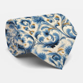 Cravate Blue Floral Baroque Pattern Elegant Classic  (Roulé)