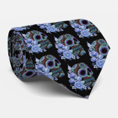 Cravate Blue Floral Black Sugar Skull Jour des morts (Roulé)