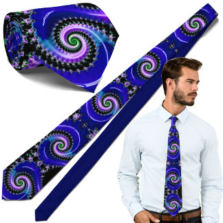 Cravate Blue Fractal Spiral Pattern - Modern Mathematical