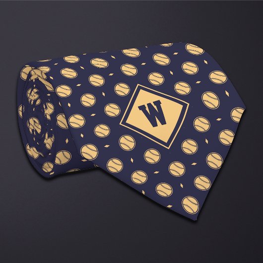 Cravate Blue Gold Baseball Icon Necktie