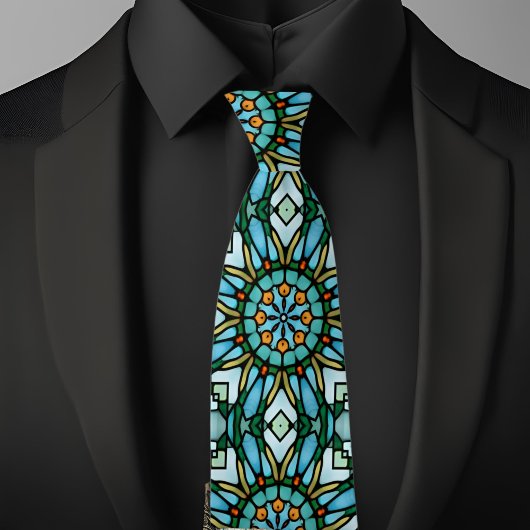 Cravate Blue Gold Faux Verre tendu Kaleidoscope Necktie