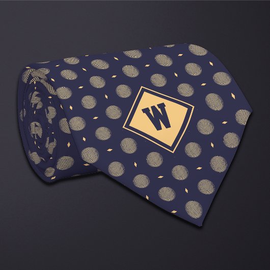 Cravate Blue Gold Golf Ball Icon Necktie
