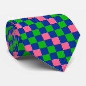 Cravate Blue Green Pink Checkered Pattern Design  (Roulé)