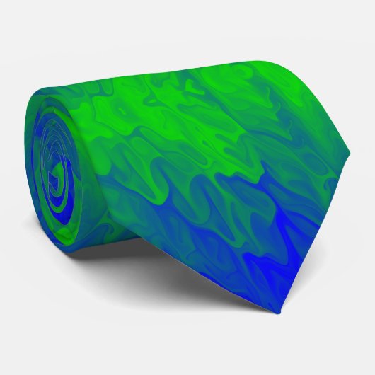 Cravate Blue Green plasma in liquide waves pattern (Roulé)