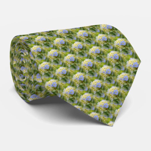Cravate Blue Hydrangea Flower Nature Motif (Roulé)