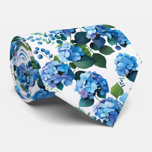 Cravate Blue Hydrangeas & Eucalyptus Seamless Floral Patte (Roulé)