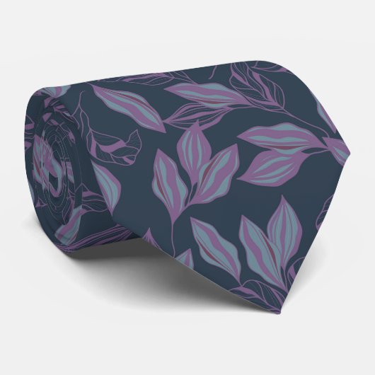 Cravate Blue Lilac Stylisé Feuille Motif Necktie (Roulé)