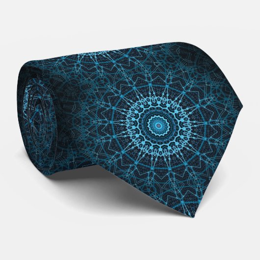 Cravate Blue Mandala Net Retro Hippie Trippy Boho Chic (Roulé)
