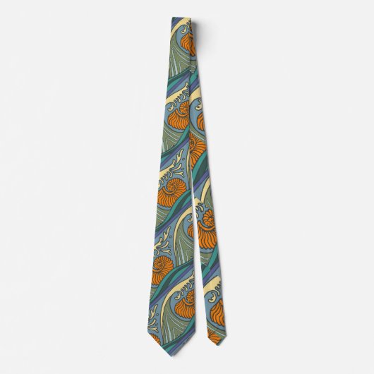 Cravate Blue Ocean Waves Nautilus Seashell Motif Nouveau (Devant)