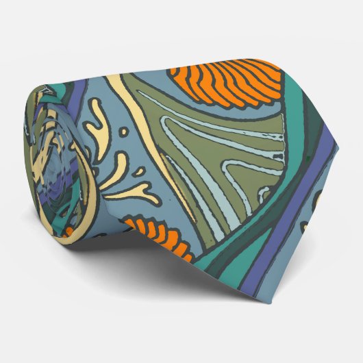 Cravate Blue Ocean Waves Nautilus Seashell Motif Nouveau (Roulé)