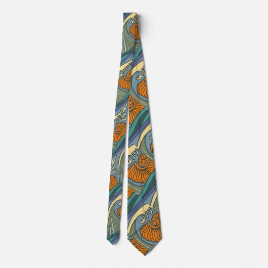 Cravate Blue Ocean Waves Nautilus Seashell Motif Nouveau (Dos)