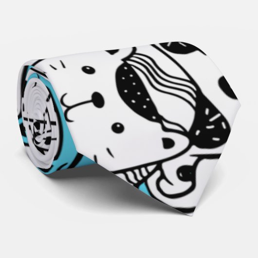 Cravate Blue Psychedelic Chat Kitten Illustration Abstrait (Roulé)