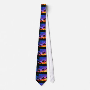 Cravate Blue Red Sunset Exotic Hawaiian Beach Palm Trees