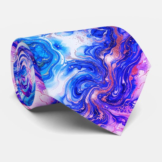 Cravate Blue Rose Marble Luxury Abstract Fluid Art Pattern (Roulé)