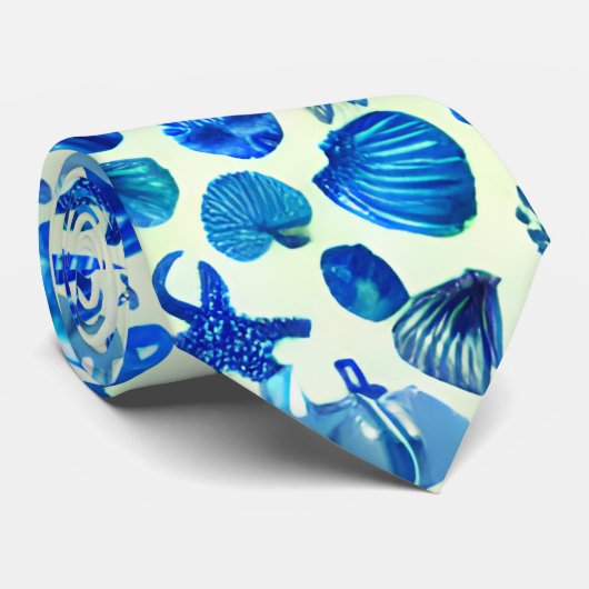 Cravate Blue Sea Shells Ocean Motif (Roulé)