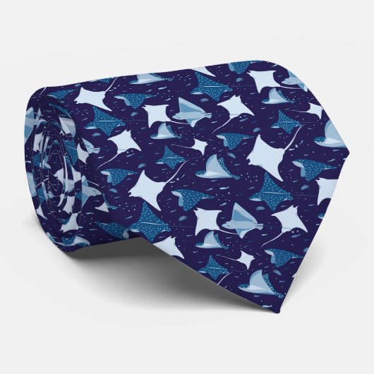 Cravate Blue sting ray manta ray fish pattern (Roulé)