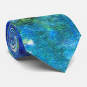 Cravate Blue Water-Lys, peinture d'art (Roulé)