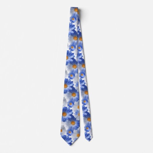 Cravate Blue White Daisy Watercolor Pattern (Devant)