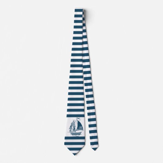 Cravate Blue & white stripes nautical wind saiboat 2 (Devant)