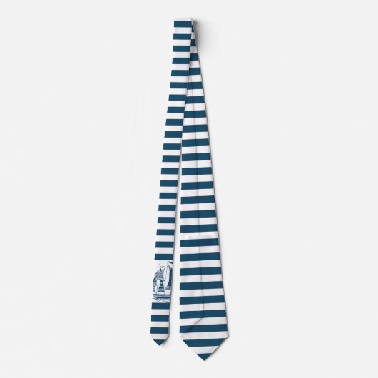 Cravate Blue & white stripes nautical wind saiboat 2 (Dos)