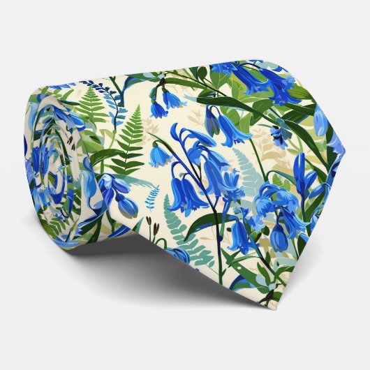 Cravate Bluebells Ferns Seamless Botanical Spring Pattern (Roulé)