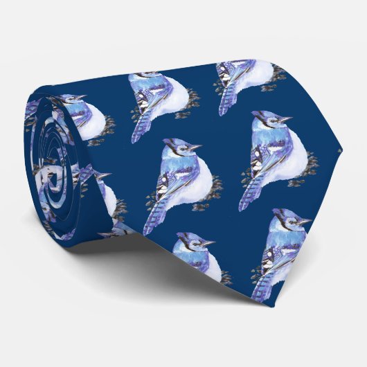 Cravate Bluejay Blue Jay, collection d'oiseaux d'aquarelle (Roulé)