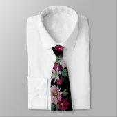 Cravate Blush Burgundy Black Floral Mariage (Attaché)