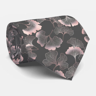 Cravate Blush Ginkgo Luxe – Botanique Or sur Noir (7)