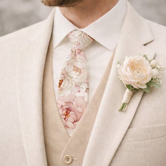 Cravate Blush Peony Watercolor Floral Wedding