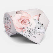 Cravate Blush Pink Dusty Rose Silver Gray Greenery Wedding (Roulé)