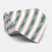 Cravate Blush Pink Green Glitter Stripes Christmas (Roulé)