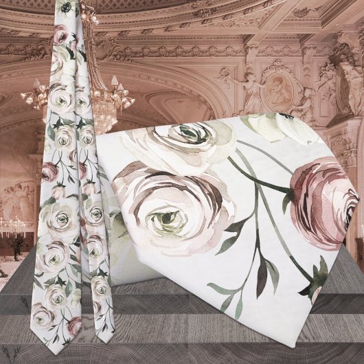 Cravate Blush Pink & White Ranunculus Vine Wedding