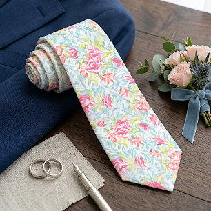 Cravate Blush rose bleu aqua clair motif artistique vert c