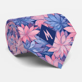 Cravate Blush Rose et Monogramme Floral Bleu (Roulé)