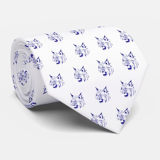 Cravate Bobcat Wild Cat Team Mascot Necktie Bleu/Blanc (Roulé)