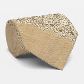 Cravate Bohème pays occidental rustique burlap et dentelle (Roulé)