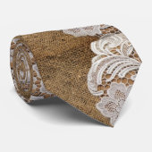 Cravate bohème rustique pays occidental burlap et dentelle (Roulé)