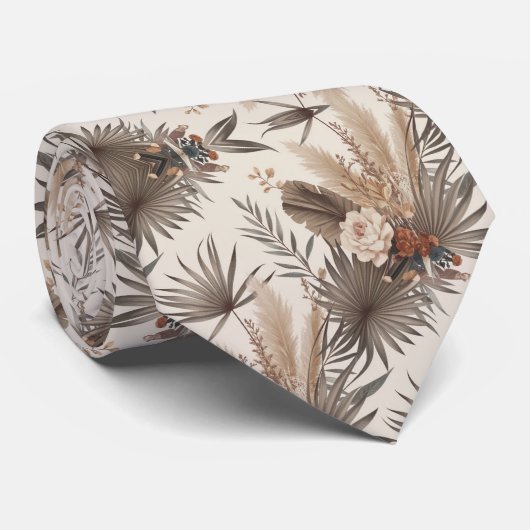 Cravate Boho beige plante (Roulé)