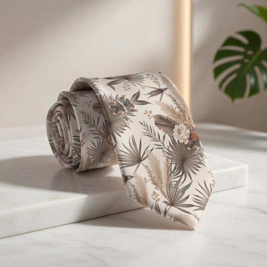 Cravate Boho beige plante