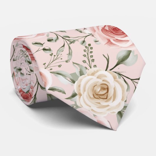 Cravate Boho Blush Peach Cream Floral Botanique (Roulé)