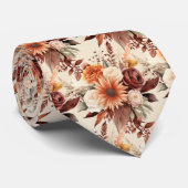 Cravate Boho Brown or Floral Aquarelle Fleurs Mariage (Roulé)