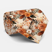 Cravate Boho Brown or Floral Aquarelle Fleurs Mariage (Roulé)