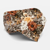 Cravate Boho Brown or Floral Aquarelle Fleurs Mariage (Roulé)