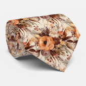 Cravate Boho Brown or Floral Aquarelle Fleurs Mariage (Roulé)