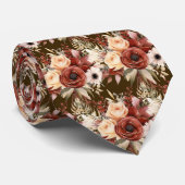 Cravate Boho Brown or Floral Aquarelle Fleurs Mariage (Roulé)