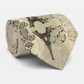 Cravate Boho Chic beige Damask Paris Tour Eiffel (Roulé)