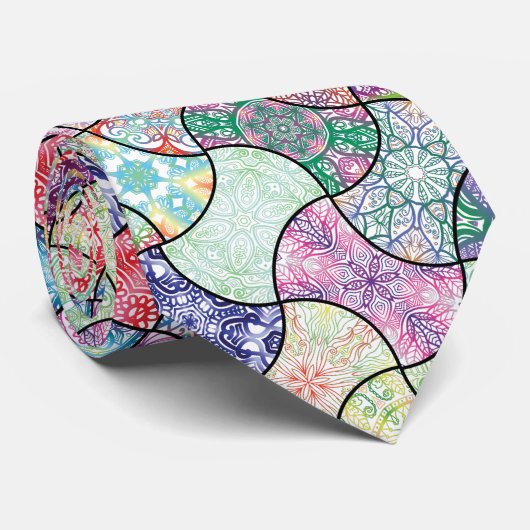 Cravate Boho coloré Mandala Motif (Roulé)