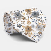 Cravate Boho Floral Grey Brown Neutre Couleur Mariage Groo (Roulé)